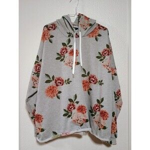 Justify Women's 3X Cropped White Pink & Red Floral Hoodie Rolled Up Seam